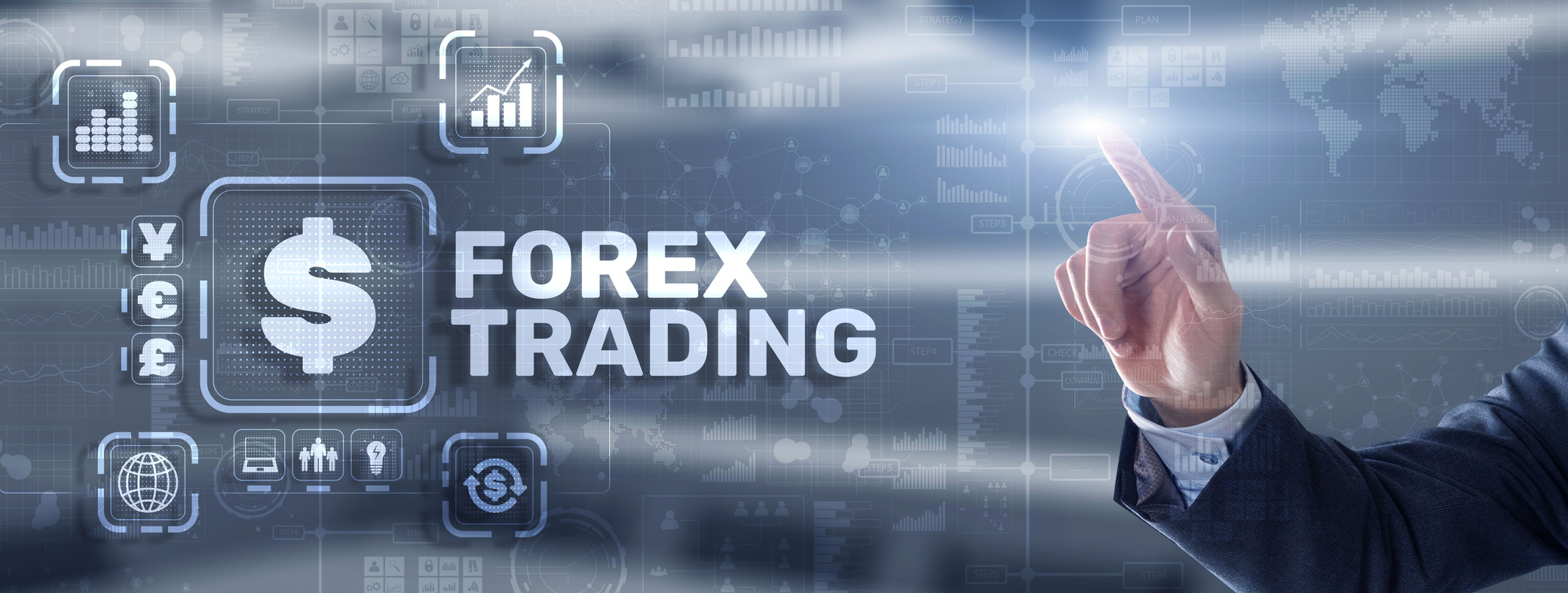 Inscription Forex Trading on Virtual Screen. Business Stock market concept.